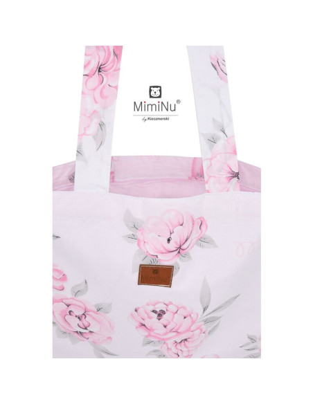 BN-6426972010009,Sacosa textila, MimiNu, Maxi, Pentru mamici, 38x40 cm, Din bumbac certificat Oeko Tex Standard 100, Peonie Pink