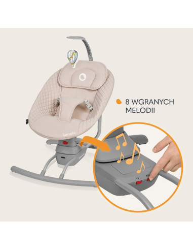 BN-LO-RIO_BEIGE_LATTE,Leagan, Lionelo, Rio, Electric, Cu 3 viteze de leganare, Cu 8 melodii, Cu telecomanda, Cu husa detasabila,