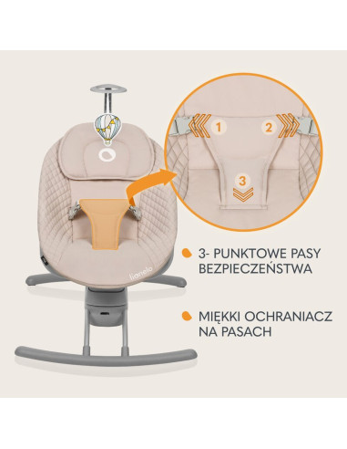 BN-LO-RIO_BEIGE_LATTE,Leagan, Lionelo, Rio, Electric, Cu 3 viteze de leganare, Cu 8 melodii, Cu telecomanda, Cu husa detasabila,