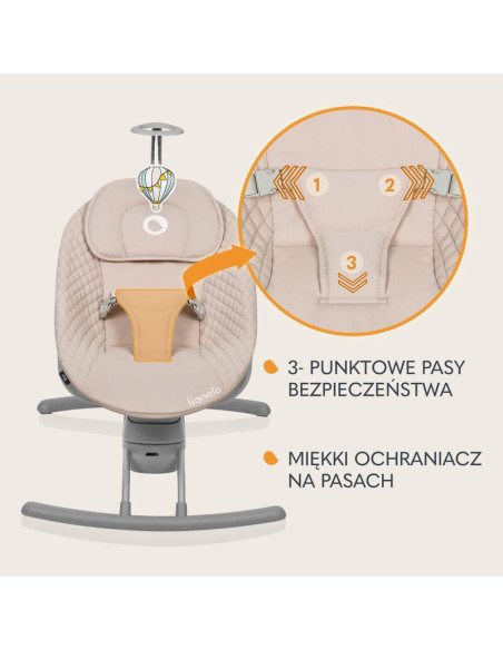 BN-LO-RIO_BEIGE_LATTE,Leagan, Lionelo, Rio, Electric, Cu 3 viteze de leganare, Cu 8 melodii, Cu telecomanda, Cu husa detasabila,