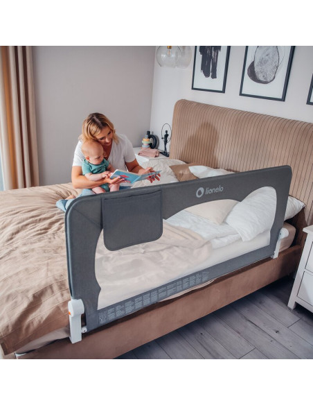 BN-LO-HANNA_BEIGE_MELANGE,Protectie laterala pat, Lionelo, Hanna, Cu buzunar accesorii, 150x66 cm, Conform cu standardul europea