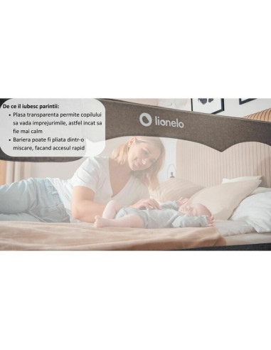 BN-LO-HANNA_BEIGE_MELANGE,Protectie laterala pat, Lionelo, Hanna, Cu buzunar accesorii, 150x66 cm, Conform cu standardul europea