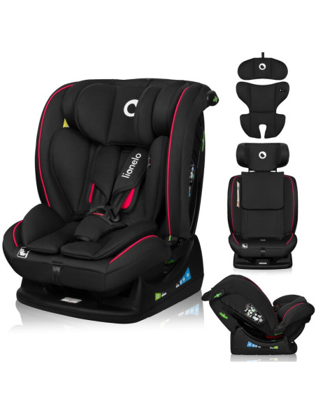 BN-LO-AART_I-SIZE_BLACK_CARBON_RED,Scaun auto, Lionelo, Aart i-Size, Cu spatar inclinabil in 4 pozitii, Cu tetiera reglabila in 