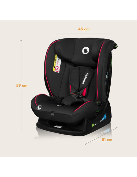 BN-LO-AART_I-SIZE_BLACK_CARBON_RED,Scaun auto, Lionelo, Aart i-Size, Cu spatar inclinabil in 4 pozitii, Cu tetiera reglabila in 
