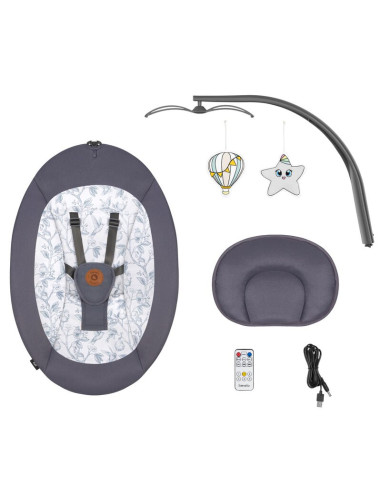 BN-LO-RALF_GREY_WHITE,Balansoar si sezlong, Lionelo, Ralf, 2 in 1, Electric, Cu telecomanda si cablu USB, Cu miscare laterala de