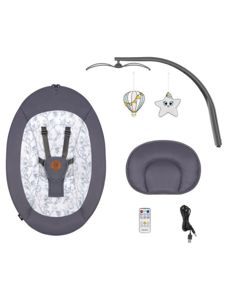 BN-LO-RALF_GREY_WHITE,Balansoar si sezlong, Lionelo, Ralf, 2 in 1, Electric, Cu telecomanda si cablu USB, Cu miscare laterala de