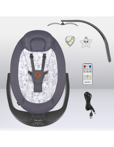 BN-LO-RALF_GREY_WHITE,Balansoar si sezlong, Lionelo, Ralf, 2 in 1, Electric, Cu telecomanda si cablu USB, Cu miscare laterala de
