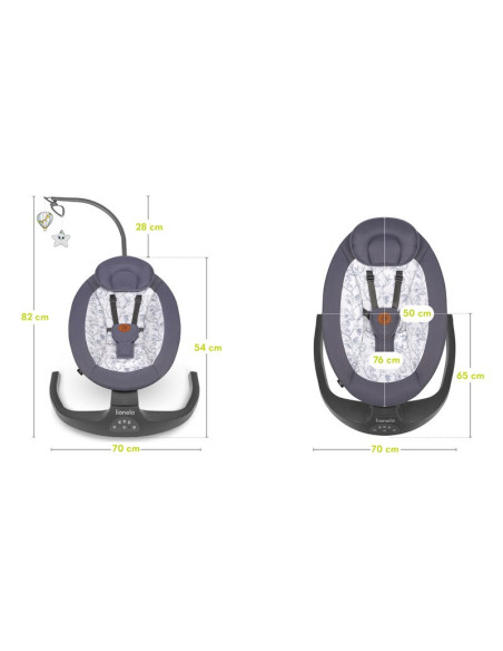 BN-LO-RALF_GREY_WHITE,Balansoar si sezlong, Lionelo, Ralf, 2 in 1, Electric, Cu telecomanda si cablu USB, Cu miscare laterala de