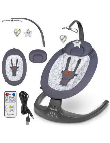 BN-LO-RALF_GREY_WHITE,Balansoar si sezlong, Lionelo, Ralf, 2 in 1, Electric, Cu telecomanda si cablu USB, Cu miscare laterala de