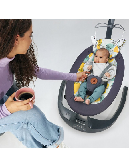 BN-LO-RALF_GREY_WHITE,Balansoar si sezlong, Lionelo, Ralf, 2 in 1, Electric, Cu telecomanda si cablu USB, Cu miscare laterala de