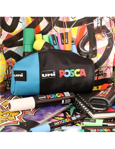 Penar etui POSCA 003 P4192 echipat cu 16 markere, Negru/turquise