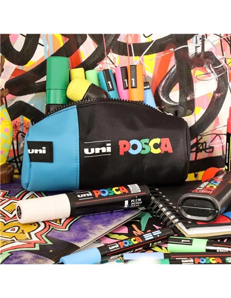 Penar etui POSCA 003 P4192 echipat cu 16 markere, Negru/turquise