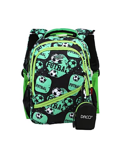 Ghiozdan scoala Daco GH3504, Motiv Fotbal, Negru/Verde