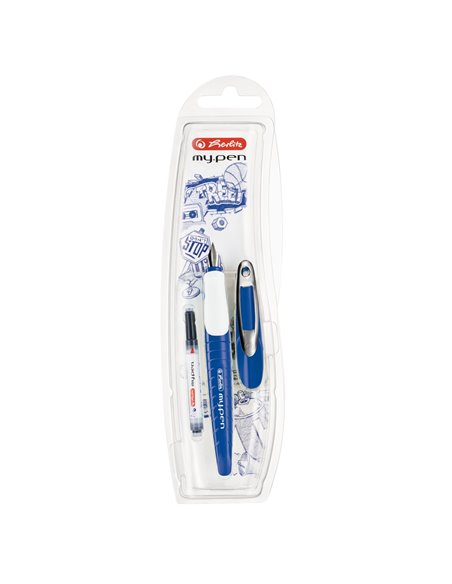 Stilou Herlitz my.pen, penita M, albastru/alb, blister