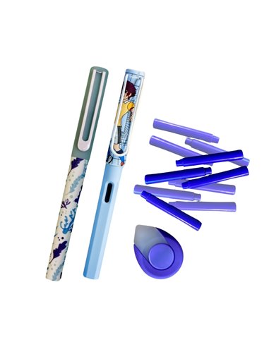 Set roller + stilou mov cu penita ascunsa si cerneala termosensibila + Rezerve, radiera