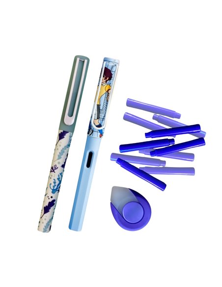Set roller + stilou mov cu penita ascunsa si cerneala termosensibila + Rezerve, radiera