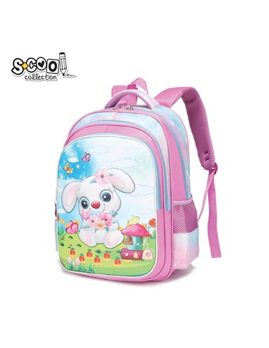 Ghiozdan ergonomic 3D S-COOL SC2546, Motiv rabbit, Roz