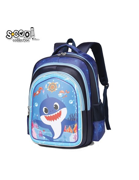 Ghiozdan ergonomic S-COOL SC2548, Motiv shark 3D, Albastru