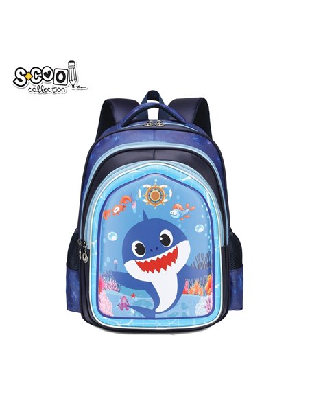 Ghiozdan ergonomic S-COOL SC2548, Motiv shark 3D, Albastru