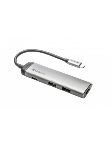 49140,HUB extern VERBATIM, USB 3.0 x 2, HDMI x 1 (4K@30Hz), USB Type C x 1, conectare USB Type C, cablu 15 cm, max. 3A, brushed 