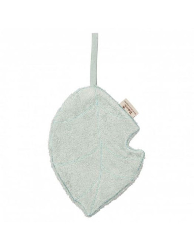 TM-TUT02-529,Textil din bambus pentru dentitie cu agatatoare suzeta Frunza Sea Blue