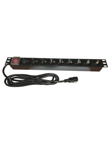 PDU9K-C14,Bara alimentare aluminiu / PDU, 19 inch, 9 prize Schuko, 16A, 3500W, 3x1.5, 3m, stecher C14 - EMTEX "PDU9K-C14"