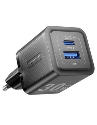 FEQB0-EU,Incarcator retea Vention 30W, 1 x USB Type-C, 1 x USB, 5V/3A, PD 3.0, QC 3.0, QC 4.0, negru, "FEQB0-EU"