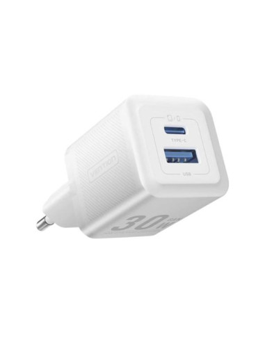 FEQW0-EU,Incarcator retea Vention 30W, 1 x USB Type-C, 1 x USB, 5V/3A, PD 3.0, QC 3.0, QC 4.0, alb, "FEQW0-EU"