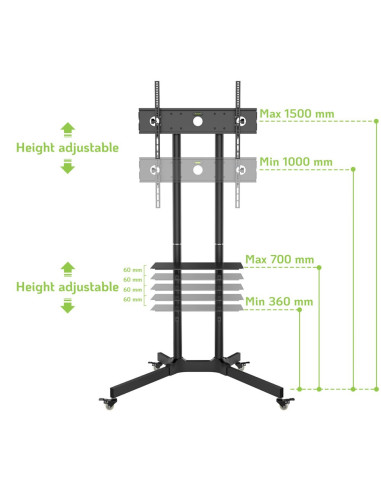 Stand TV mobil Techly TV LCD LED 30-65, Negru ICA-TR6, 309982 "ICA-TR6"