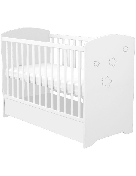 PHSMAS,Patut copii din lemn cu sertar Hubners Matei 120x60 cm alb cu stelute