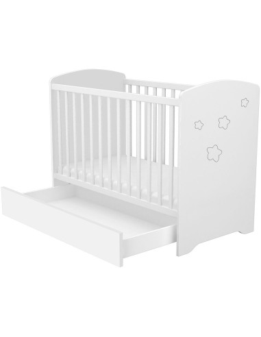 PHSMAS,Patut copii din lemn cu sertar Hubners Matei 120x60 cm alb cu stelute