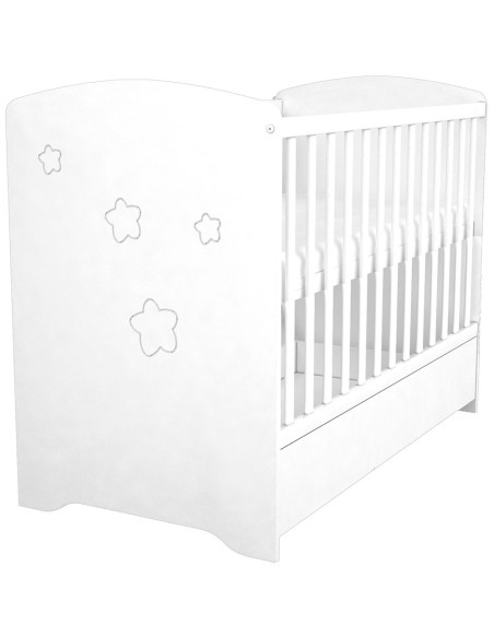 PHSMAS,Patut copii din lemn cu sertar Hubners Matei 120x60 cm alb cu stelute