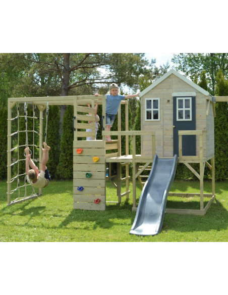 M28G_G,M28G_G - Casuta de gradina Grey Lodge cu tobogan, leagan dublu, modul sport (M28G_G), Wendi Toys