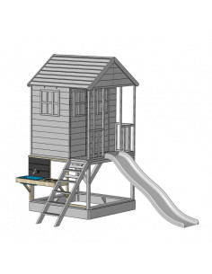 M28G_K,Casuta de gradina Lime Lodge cu tobogan, leagan dublu si bucatarie (M28G_K), Wendi Toys 2