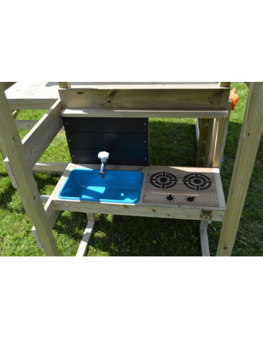 M28G_K,Casuta de gradina Lime Lodge cu tobogan, leagan dublu si bucatarie (M28G_K), Wendi Toys