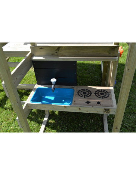 M28G_K,Casuta de gradina Lime Lodge cu tobogan, leagan dublu si bucatarie (M28G_K), Wendi Toys