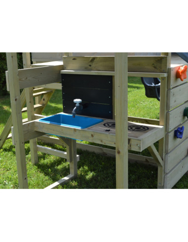 M28G_K,Casuta de gradina Lime Lodge cu tobogan, leagan dublu si bucatarie (M28G_K), Wendi Toys