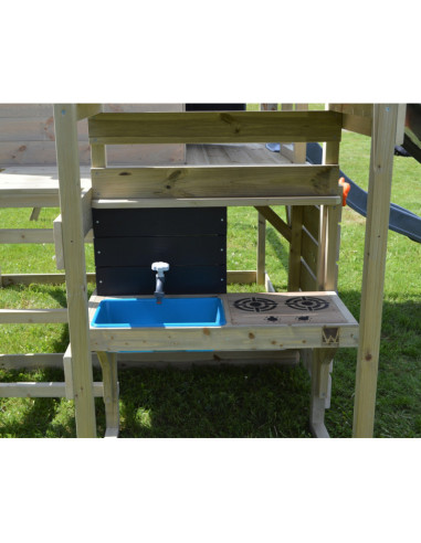 M28G_K,Casuta de gradina Lime Lodge cu tobogan, leagan dublu si bucatarie (M28G_K), Wendi Toys