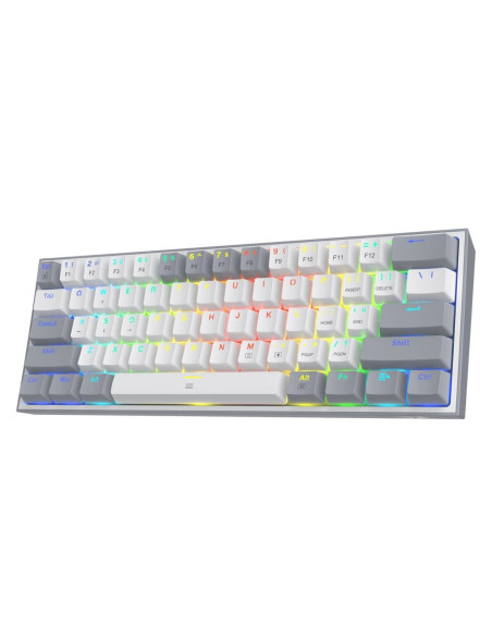 K616-RGB-WG_RD,Tastatura gaming mecanica Bluetooth cu fir si wireless Redragon Fizz Pro alba cu gri iluminare RGB switch-uri ros