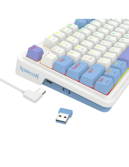 K664WBP-RGB-PRO,Tastatura gaming mecanica Bluetooth cu fir si wireless Redragon Gloria Pro alba iluminare RGB
