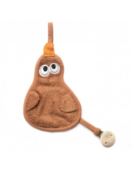 TM-TUTEE-536,Textil din bambus pentru dentitie cu agatatoare suzeta din lemn Para Hazel Brown