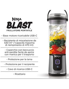 Blender portabil wireless si reincarcabil Ninja BC151EUBK, 530 ml, Negru/Argintiu 2