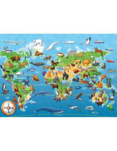 RVSPC05515,Puzzle mare de podea harta animale 60 piese