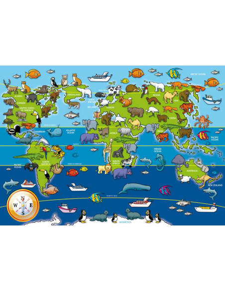 RVSPC07072,Puzzle mare de podea harta animalele lumii 60 piese