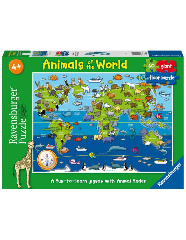 RVSPC07072,Puzzle mare de podea harta animalele lumii 60 piese