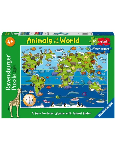 RVSPC07072,Puzzle mare de podea harta animalele lumii 60 piese