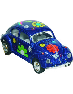 GOKI12088A,Masinuta Die Cast VW Beetle Classic, scara 1:64, lungime 6,5cm, cu print floral, albastra