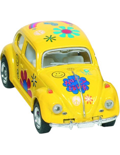 GOKI12088G,Masinuta Die Cast VW Beetle Classic, scara 1:64, lungime 6,5cm, cu print floral, galbena