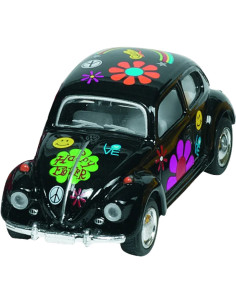 GOKI12088N,Masinuta Die Cast VW Beetle Classic, scara 1:64, lungime 6,5cm, cu print floral, neagra