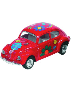 GOKI12088R,Masinuta Die Cast VW Beetle Classic, scara 1:64, lungime 6,5cm, cu print floral, rosie